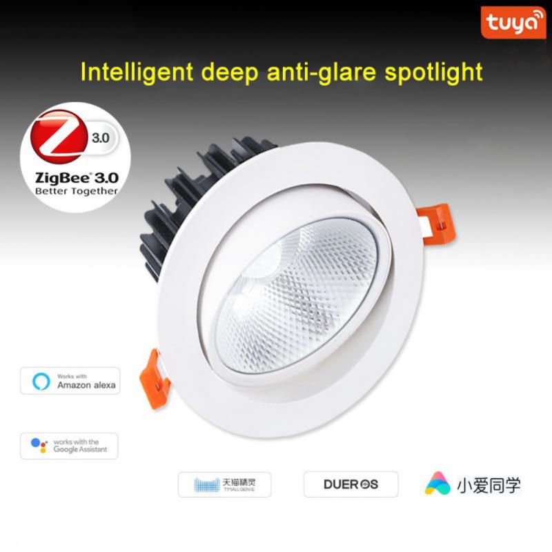 스마트 천장 조명 Tuay Zigbee 12W 스포트 라이트 램프 Dimmable Downlight LED 전구 비즈니스 실내 조명 제어 Alexa Google
